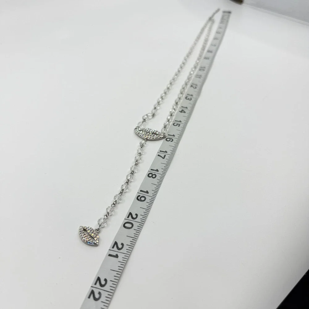 Y2K Crystal Lips Y-Necklace Sparkling Rhinestone Statement Jewelry Coquette Chic